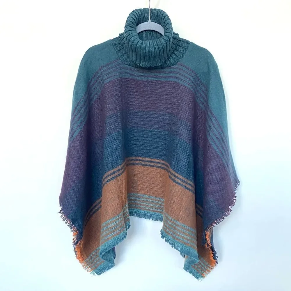 NWT Tahari Women’s Green Teal Aqua Stripe Coverup Poncho